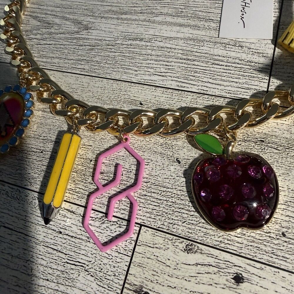 Betsey Johnson Back To School Supplies Statement Charm Necklace Multi Items New - Picture 3 of 6